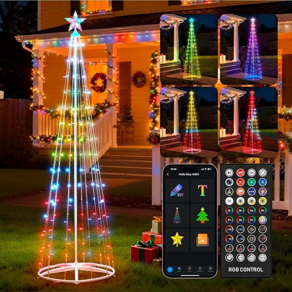 7.5Ft Smart LED Christmas Cone Tree with Star Topper, App with Remote Control